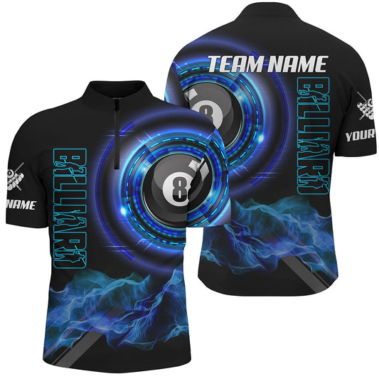 Blue 8 Ball Pool Billiard Jerseys Custom Men Quarter-Zip Shirt Team League Billiard Shirts TDM1093