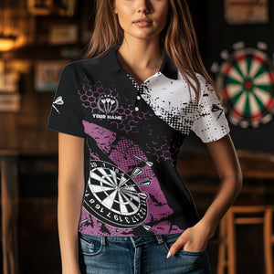 Pink Black Grunge Darts Polo, 1/4 Zip Custom Dart Shirt For Women Dart Jersey TDM3541