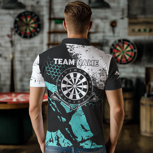 Turquoise Grunge Darts Polo, 1/4 Zip Custom Dart Shirt For Men Darts Jerseys TDM3542