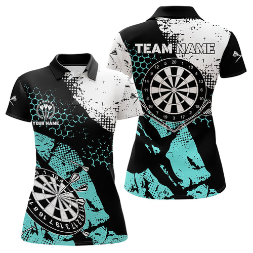 Turquoise Grunge Darts Polo, 1/4 Zip Custom Dart Shirt For women Dart Jerseys TDM3541