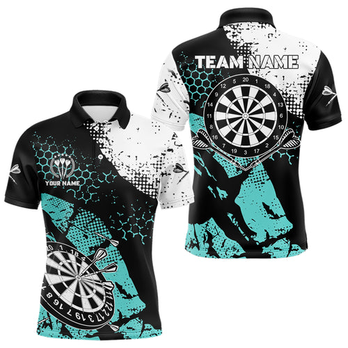 Turquoise Grunge Darts Polo, 1/4 Zip Custom Dart Shirt For Men Darts Jerseys TDM3541