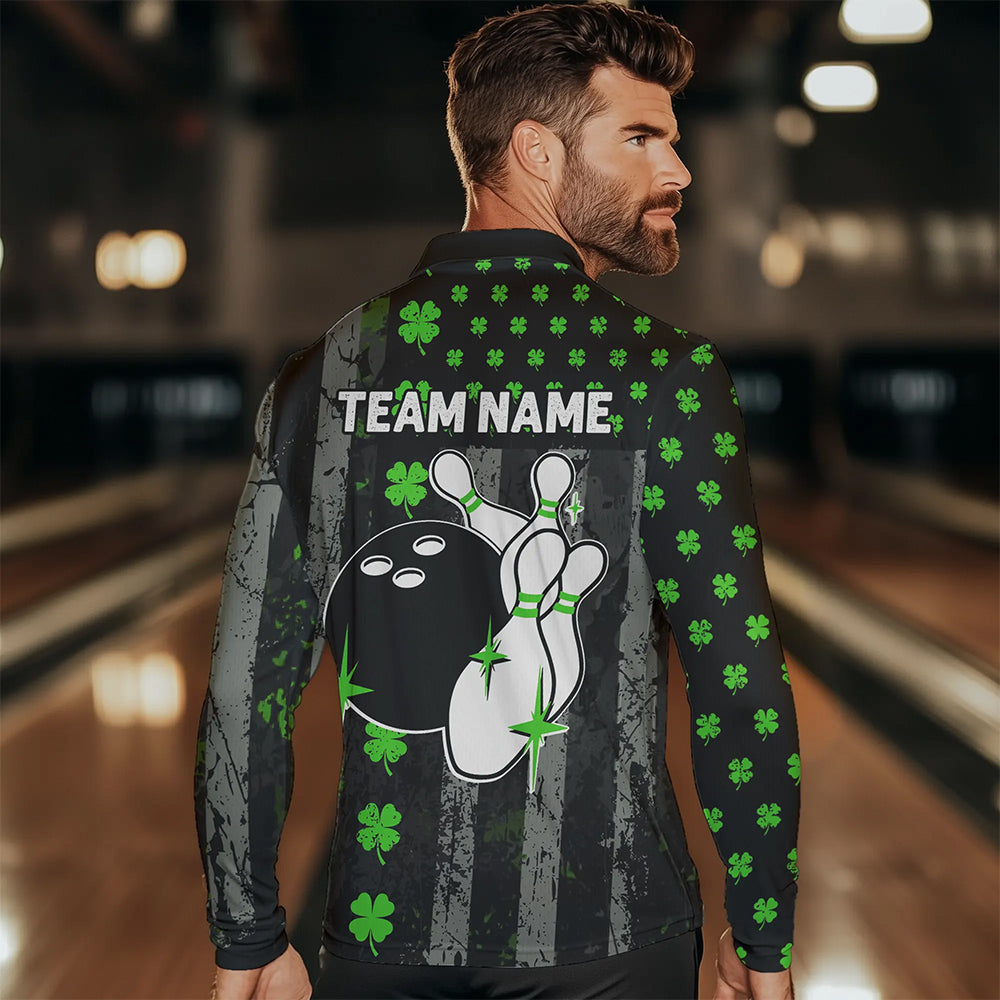Green Shamrock Grunge US Flag Patriotic Bowling Shirts For Women Custom St Patrick Day Bowling Jersey TDM3545