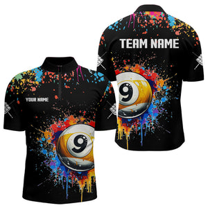 Funny 9 Ball Pool Colorful Paint Splash Custom Billiard Shirt For Men, Billiard Team Jersey | Black TDM3702