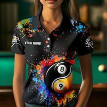 Load image into Gallery viewer, Funny Ying And Yang 8 Ball &amp; 9 Ball Colorful Splash Custom Billiard Shirt For Women, Billiard Jersey  TDM3703