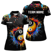 Load image into Gallery viewer, Funny Ying And Yang 8 Ball &amp; 9 Ball Colorful Splash Custom Billiard Shirt For Women, Billiard Jersey  TDM3703