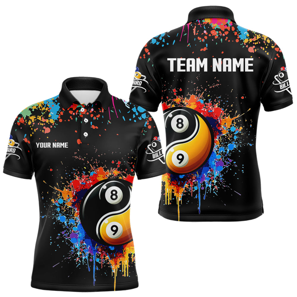 Funny Ying And Yang 8 Ball & 9 Ball Colorful Splash Custom Billiard Shirt For Men, Billiard Jersey  TDM3703