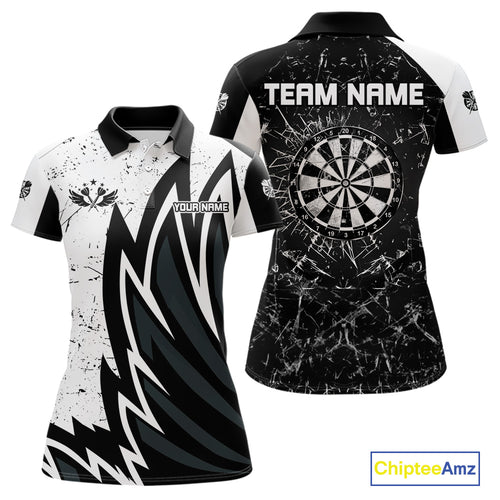 Personalized Black White Break Glass Dart Shirts For Women Custom Wings Dart Jersey Polo & 1/4 Zip TDM3881