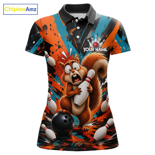 Colorful Graffiti Funny Squirrel Bowling Polo, 1/4 Zip Shirts For Women Custom Bowling Team Jersey TDM6489