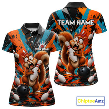 Load image into Gallery viewer, Colorful Graffiti Funny Squirrel Bowling Polo, 1/4 Zip Shirts For Women Custom Bowling Team Jersey TDM6489