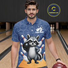 Load image into Gallery viewer, Funny Raccoon Navy Blue Bowling Polo &amp; Quarter Zip Shirts For Men Custom Bowling Team Jersey TDM6490