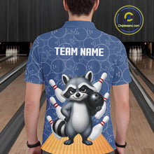 Load image into Gallery viewer, Funny Raccoon Navy Blue Bowling Polo &amp; Quarter Zip Shirts For Men Custom Bowling Team Jersey TDM6490