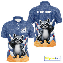 Load image into Gallery viewer, Funny Raccoon Navy Blue Bowling Polo &amp; Quarter Zip Shirts For Men Custom Bowling Team Jersey TDM6490