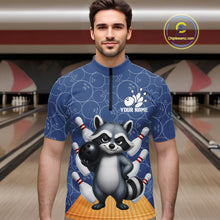 Load image into Gallery viewer, Funny Raccoon Navy Blue Bowling Polo &amp; Quarter Zip Shirts For Men Custom Bowling Team Jersey TDM6490