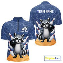 Load image into Gallery viewer, Funny Raccoon Navy Blue Bowling Polo &amp; Quarter Zip Shirts For Men Custom Bowling Team Jersey TDM6490