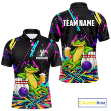 Load image into Gallery viewer, Colorful Bowling Jersey Funny Alligator Bowling Polo &amp; 1/4 Zip For Men Custom Bowling Team Shirts TDM6491