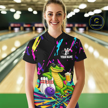 Load image into Gallery viewer, Colorful Bowling Jersey Funny Alligator Bowling Polo &amp; 1/4 Zip For Women Custom Bowling Team Shirts TDM6491