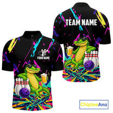 Load image into Gallery viewer, Colorful Bowling Jersey Funny Alligator Bowling Polo &amp; 1/4 Zip For Men Custom Bowling Team Shirts TDM6491