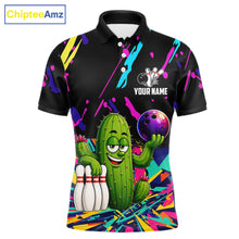 Load image into Gallery viewer, Colorful Bowling Jersey Funny Cactus Bowling Polo &amp; 1/4 Zip For Men Custom Bowling Team Shirts TDM6492