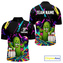 Load image into Gallery viewer, Colorful Bowling Jersey Funny Cactus Bowling Polo &amp; 1/4 Zip For Men Custom Bowling Team Shirts TDM6492