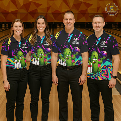 Colorful Bowling Jersey Funny Cactus Bowling Polo & 1/4 Zip For Men Custom Bowling Team Shirts TDM6492