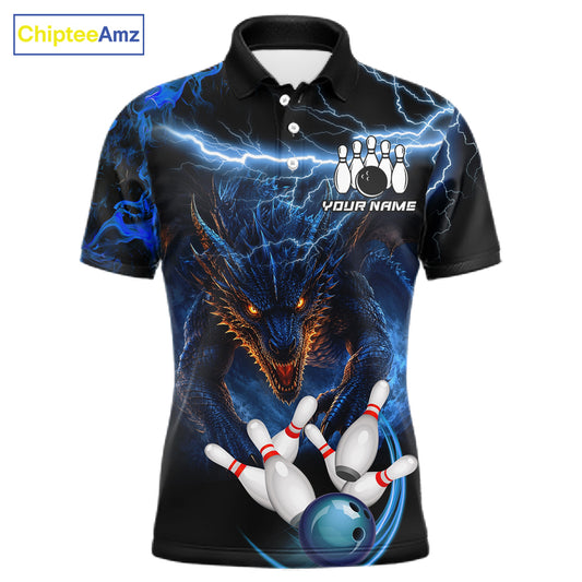 Personalized Blue Lightning Thunder Dragon Bowling Shirts For Men Custom Bowling League Team Jersey TDM7219