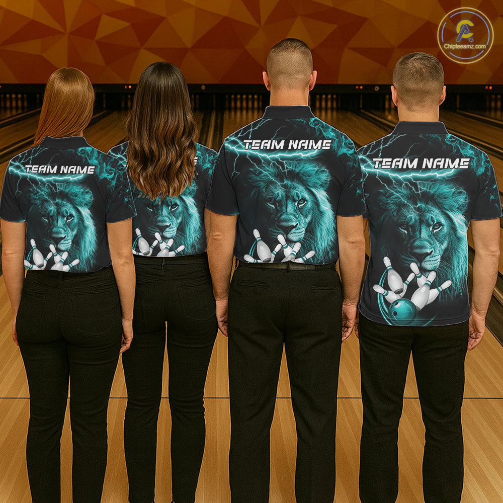 Personalized Turquoise Lightning Thunder Lion Bowling Shirts For Women Custom Bowling Team Jerseys TDM7221