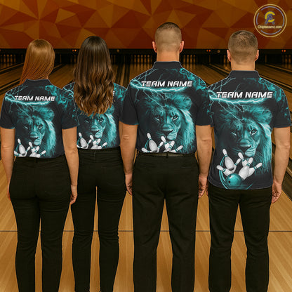Personalized Turquoise Lightning Thunder Lion Bowling Shirts For Women Custom Bowling Team Jerseys TDM7221