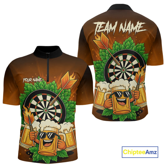 Funny Beer And Dartboard Mens Dart Shirts Custom Dart Jerseys Drinking Team Shirt Polo & 1/4 Zip TDM5183