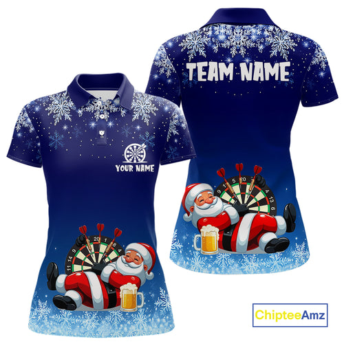 Funny Santa Blue Christmas Darts Shirt For Women Custom Snowflake Xmas Darts Jersey Gifts TDM5190