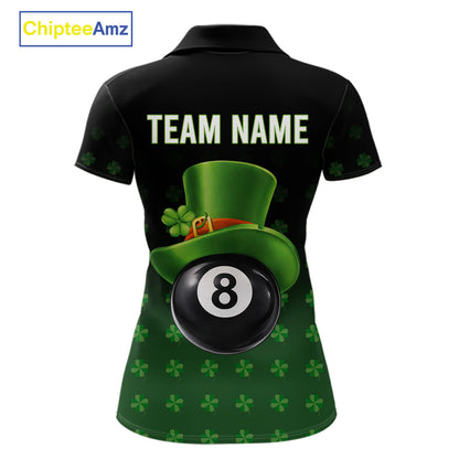 Black And Green 8 Ball Pool Shamrock Billiard Shirt For Women Custom St Patrick Day Billiard Jersey TDM5706