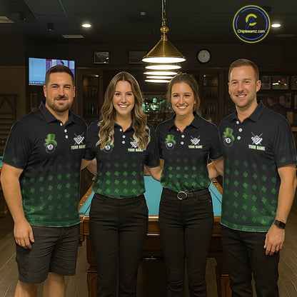 Black And Green 8 Ball Pool Shamrock Billiard Shirt For Men Custom St Patrick Day Billiard Jersey TDM5706