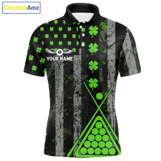 Green Grunge US Flag Luckiest Shamrock Billiard Shirt For Men Custom St Patrick Day Pool Jersey TDM5710