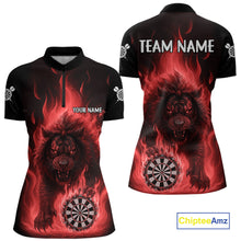 Load image into Gallery viewer, Red Flaming Lion Darts Shirts For Women Custom Fire Darts League Jersey Team Polo &amp; 1/4 Zip TDM6065