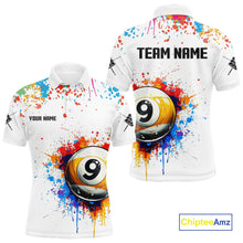 Load image into Gallery viewer, Funny 9 Ball Pool Colorful Paint Splash Custom Billiard Shirt For Men, Billiard Team Jersey|White TDM3977