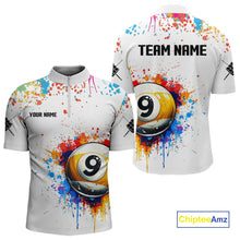 Load image into Gallery viewer, Funny 9 Ball Pool Colorful Paint Splash Custom Billiard Shirt For Men, Billiard Team Jersey|White TDM3977