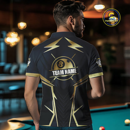 Billiard Jerseys For Men Custom Polo & Quarter-Zip Billiard Team Shirts, 8 Ball Pool Shirt |Gold TDM3978
