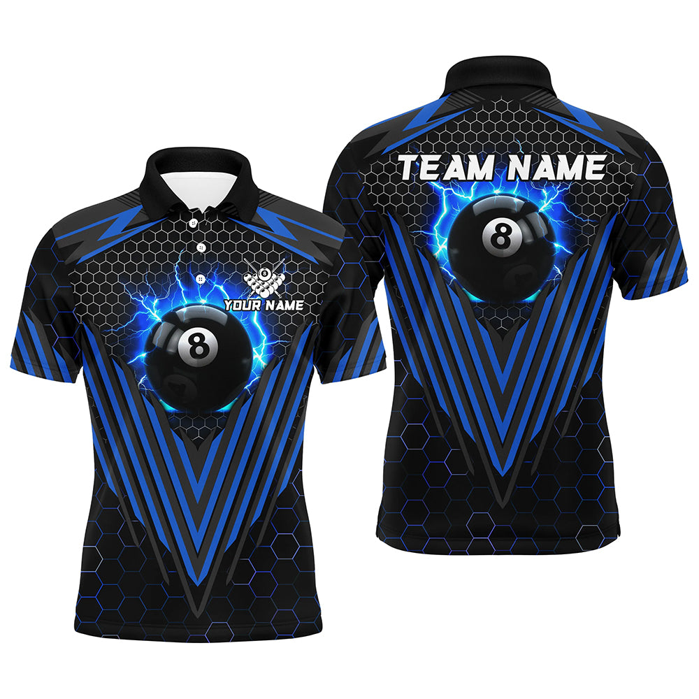 Personalized Blue 8 Ball Pool Lightning Custom Billiard Shirts For Men, Team League Billiard Jersey TDM1808