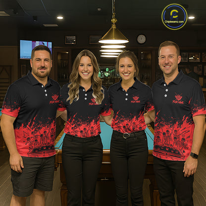Black And Red Funny Skeleton Billiard Shirts For Men Custom 8 Ball Pool Billiard Team Jersey TDM7230