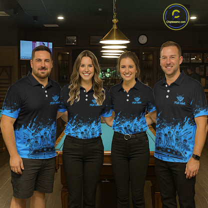 Black And Blue Funny Skeleton Billiard Shirts For Men Custom 8 Ball Pool Billiard Team Jersey TDM7231