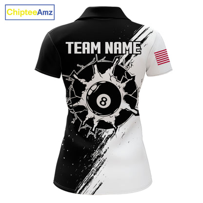 Black And White 8 Ball Billiard Pool Shirts For Women Custom Billiard Tournament Team Jersey TDM7236
