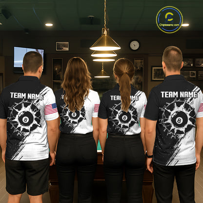 Black And White 8 Ball Billiard Pool Shirts For Women Custom Billiard Tournament Team Jersey TDM7236