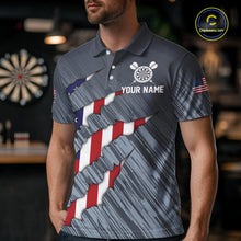 Load image into Gallery viewer, American Flag Grey Grunge Darts Polo &amp; Quarter Zip Custom Dart Shirt For Men Patriotic Dart Jersey TDM4998