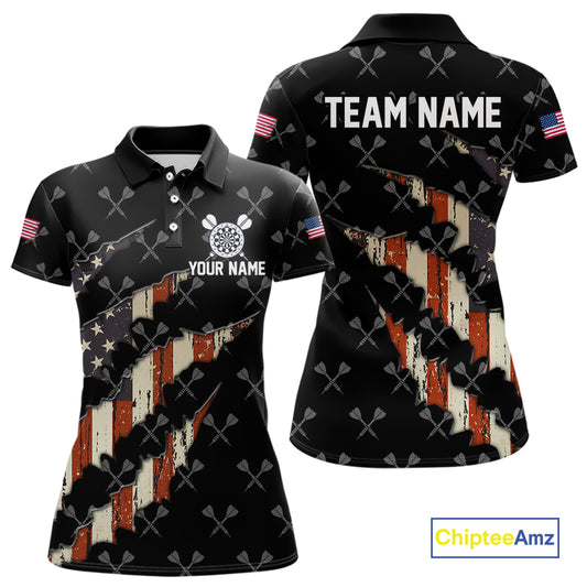 Vintage American Flag Darts Polo & Quarter Zip Custom Darts Shirt For Women, Patriotic Darts Jersey TDM4999