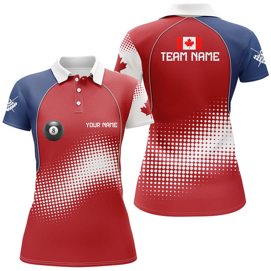 Personalized Canadian Flag Billiard Women Polo Shirts, Patriotic Canada Billiard Team Uniform TDM0718