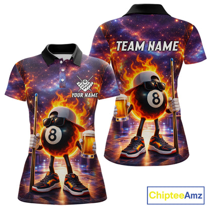 Flame 8 Ball Billiard Shirt For Women Custom Funny Pool Shirt, Billiard Team Jersey Polo & 1/4 Zip TDM5714
