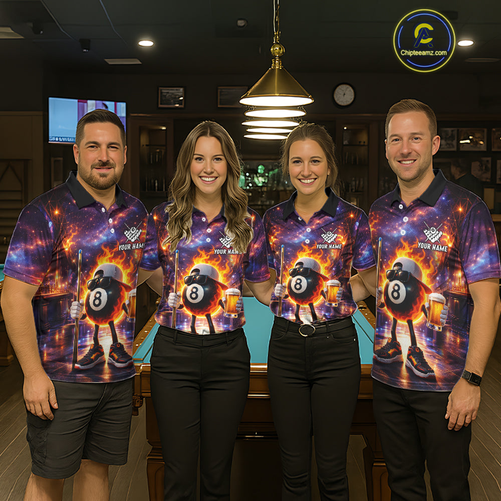 Flame 8 Ball Billiard Shirt For Women Custom Funny Pool Shirt, Billiard Team Jersey Polo & 1/4 Zip TDM5714