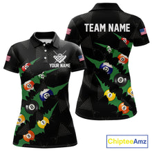 Load image into Gallery viewer, Personalized Scratch Black 8 Ball Billiard Shirt For Women, Pool Team Jersey Polo 1/4 Zip |Green TDM6070