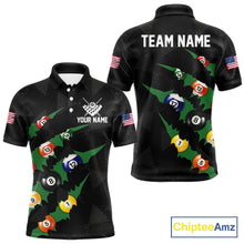 Load image into Gallery viewer, Personalized Scratch Black 8 Ball Billiard Shirt For Men, Pool Team Jersey Polo 1/4 Zip |Green TDM6070