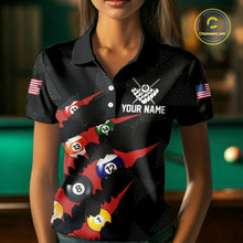 Load image into Gallery viewer, Personalized Scratch Black 8 Ball Billiard Shirt For Women, Pool Team Jersey Polo 1/4 Zip |Red TDM6072