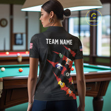 Load image into Gallery viewer, Personalized Scratch Black 8 Ball Billiard Shirt For Women, Pool Team Jersey Polo 1/4 Zip |Red TDM6072